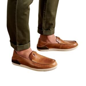 OLUKAI Kakaha Leather Slip-On Shoes Men 10.5 Brown Versatile Office Everyday